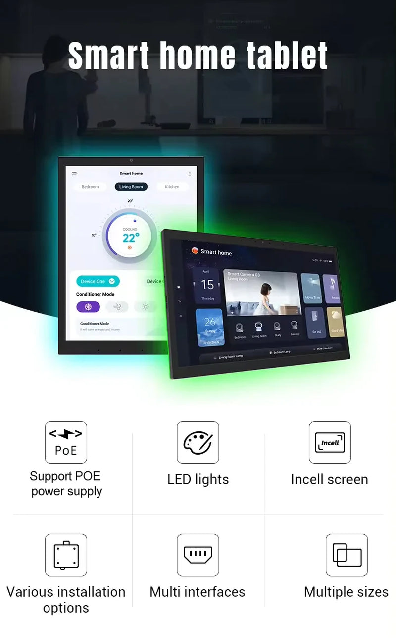 2026 New Smart Home Control Panel 15.6" Android 14 POE Tablet, Wall Mount Touch Screen Display, In-Built MQTT, with LED Lights