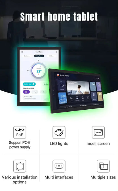 2026 New Smart Home Control Panel 15.6" Android 14 POE Tablet, Wall Mount Touch Screen Display, In-Built MQTT, with LED Lights