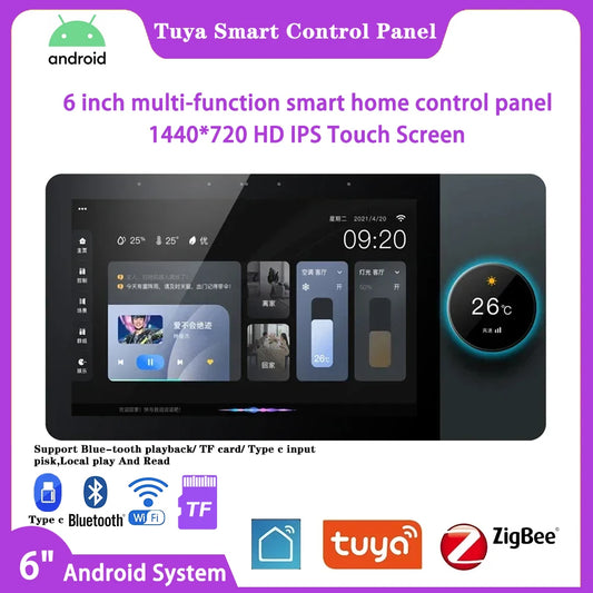 2026 Hot Sale 6 Inch Tuya Smart Home Central Control Touch Panel Knob Adjustment Intelligent Voice Control Tuya Zigbee Gateway