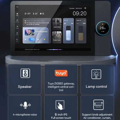 2026 Hot Sale 6 Inch Tuya Smart Home Central Control Touch Panel Knob Adjustment Intelligent Voice Control Tuya Zigbee Gateway