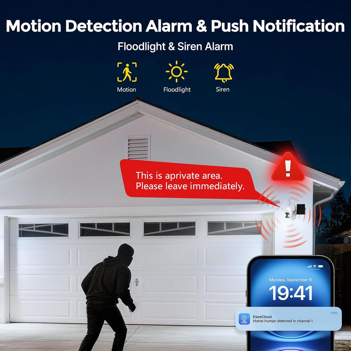4MP Solar Wireless Security Cameras with Touch Monitor, 2-Cam Kit