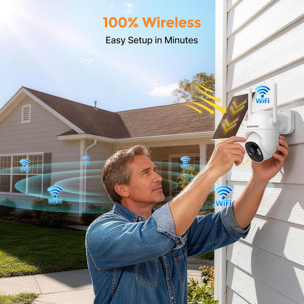 4MP Solar Wireless Security Cameras with Touch Monitor, 2-Cam Kit