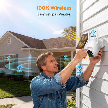 4MP Solar Wireless Security Cameras with Touch Monitor, 2-Cam Kit
