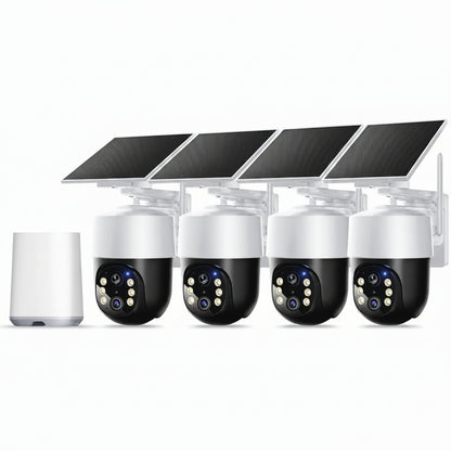Wireless Outdoor Solar Security Camera 4-Cam Kit, 360° Auto Tracking with Radar, 5G/2.4G Wifi, 4K UHD Day & Night, No Fee, Home Security